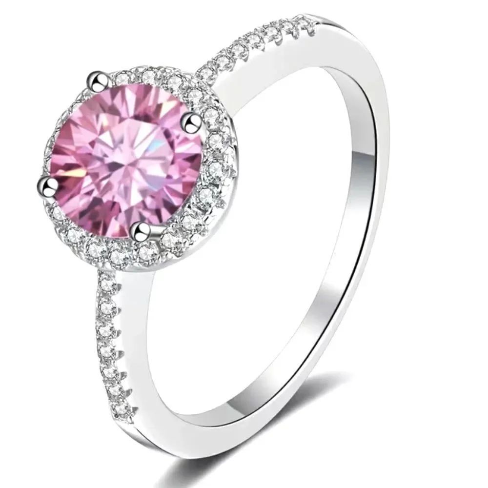 NEW 925 Sterling Silver Promise Ring Rare Pink Moissonite 1 CT